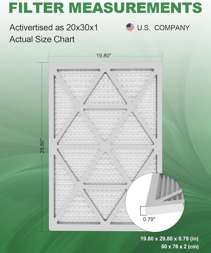 20x30x1 Air Filter 6 Pack, Durable MERV 8 Pleated Home HVAC AC Furnace Filters, Lightweight Compact Air Conditioner Filter