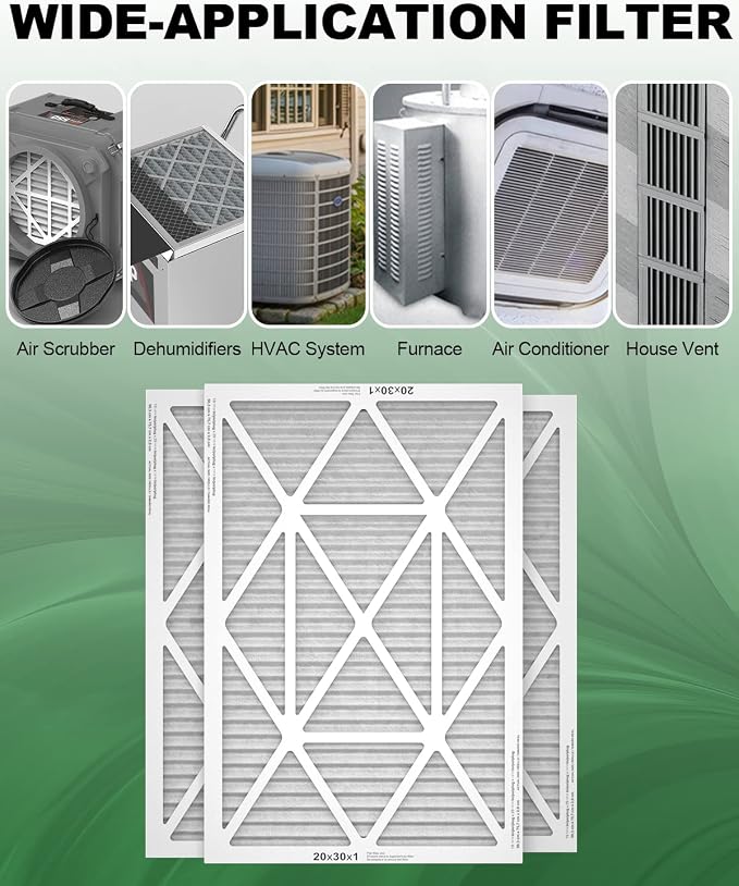 20x30x1 Air Filter 6 Pack, Durable MERV 8 Pleated Home HVAC AC Furnace Filters, Lightweight Compact Air Conditioner Filter