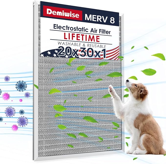 20x30x1 Electrostatic Air Filter, MERV 8 Reusable & Washable Aluminum AC/HVAC Furnace Filter Replacement, Permanent Air