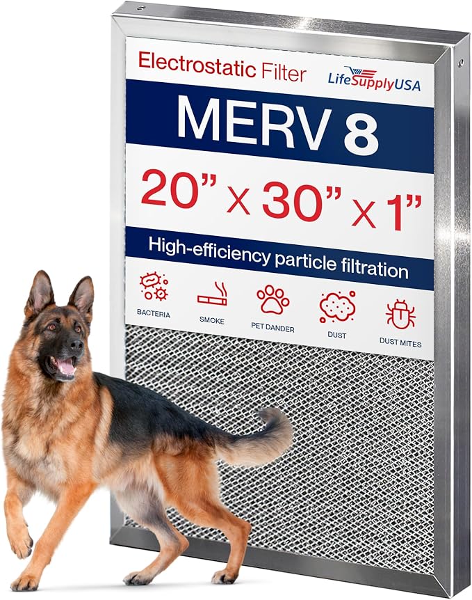 20x30x1 Electrostatic Air Filter, MERV 8, Washable, Reusable Furnace AC/HVAC Filter, Energy Saving, Easy to Clean, product
