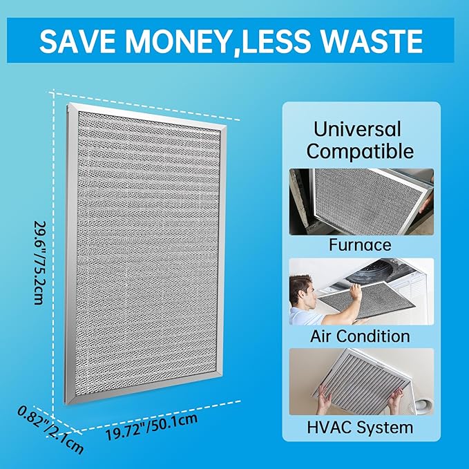 20x30x1 Reusable Electrostatic Air Filter HVAC AC Furnace Filter,MERV 8,Washable, Lasts a Lifetime,Permanent Air