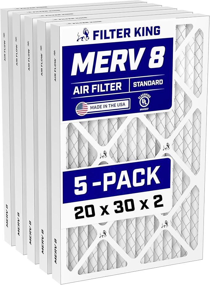 20x30x2 Air Filter (MERV 8) (5-Pack) Dust & Allergy Control AC Furnace Filters, MADE IN USA, HVAC, Pleated