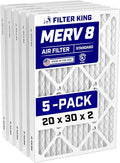 20x30x2 Air Filter (MERV 8) (5-Pack) Dust & Allergy Control AC Furnace Filters, MADE IN USA, HVAC, Pleated