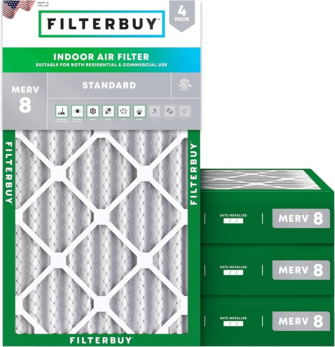 20x30x4 Air Filter MERV 8 Essential Dust & Allergy Defense (4-Pack), Electrostatic Pleated HVAC AC Furnace Filters