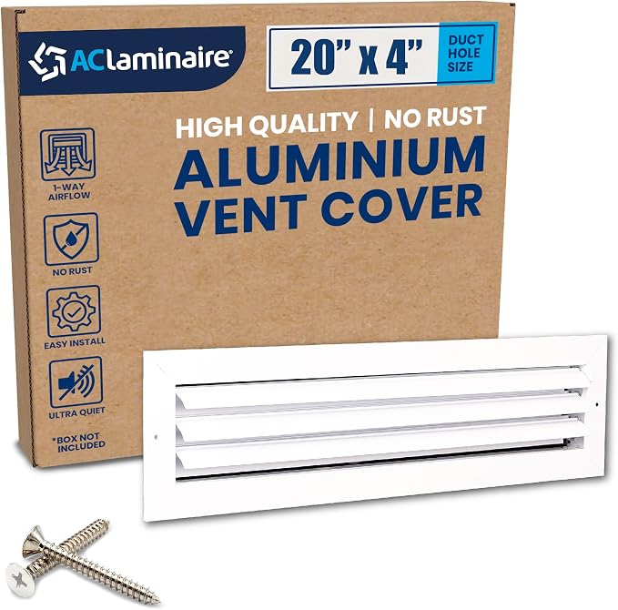 20x4 Inch (Duct Opening) Aluminum 1-Way Air Flow Vent – HVAC Vent Cover for Wall or Ceiling – Quiet HVAC Wall Register with
