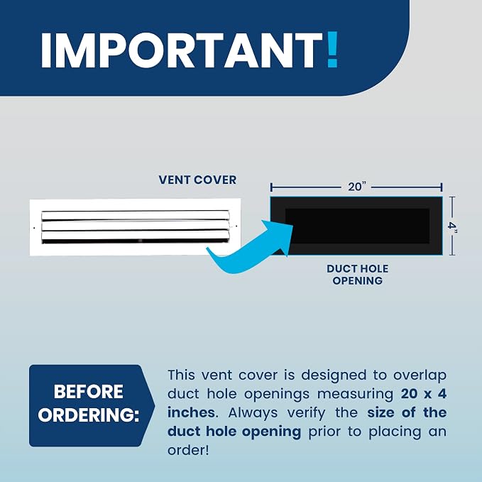 20x4 Inch (Duct Opening) Aluminum 1-Way Air Flow Vent – HVAC Vent Cover for Wall or Ceiling – Quiet HVAC Wall Register with