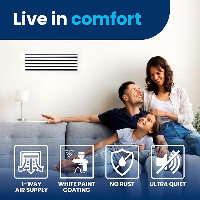 20x4 Inch (Duct Opening) Aluminum 1-Way Air Flow Vent – HVAC Vent Cover for Wall or Ceiling – Quiet HVAC Wall Register with