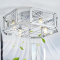 21-inch Square Cage Ceiling Fan with Light, Low Profile Flush Mount Small Ceiling Fan, E12 Sockets (Bulbs Not Included)
