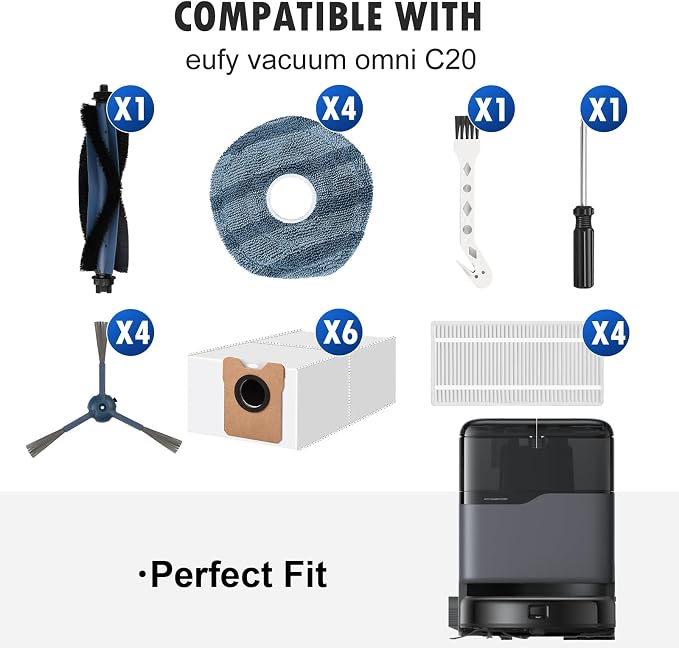 21 Pcs Accessories Kit Compatible with Vacuum Omni C20, Replacement Parts include 1 Main Brush, 4 Side Brushes, 6 Dust