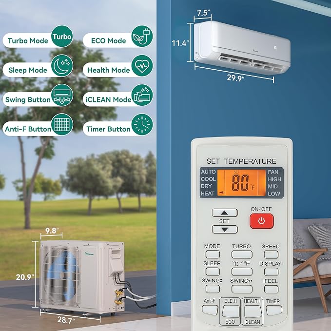 21 SEER2 12000 BTU Mini Split Air Conditioner Heat Pump System, Wifi Enabled 208-230V Inverter Ductless AC Cool Up to 750 Sq.