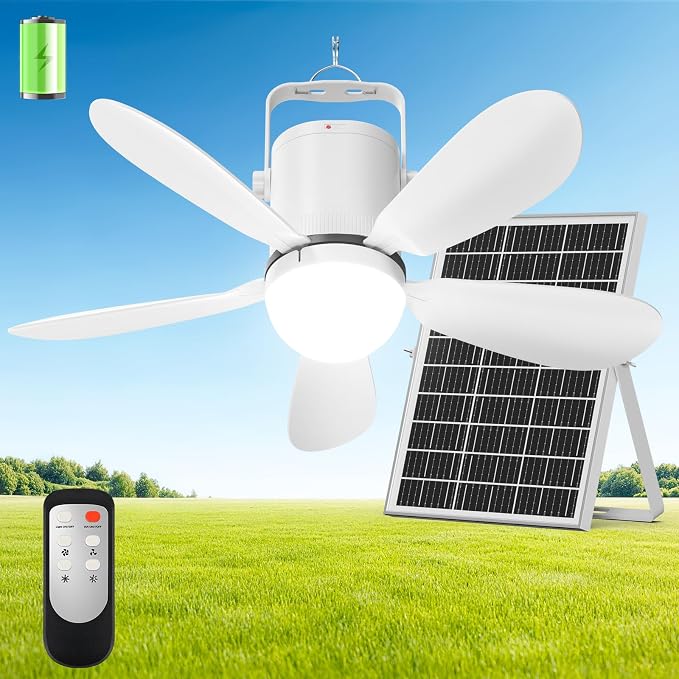 21” Solar Ceiling Fan Light, 35W Solar Powered Gazebo Fan with Remote Control, product image