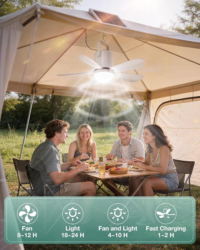 21” Solar Ceiling Fan Light, 35W Solar Powered Gazebo Fan with Remote Control, alternate product view 4
