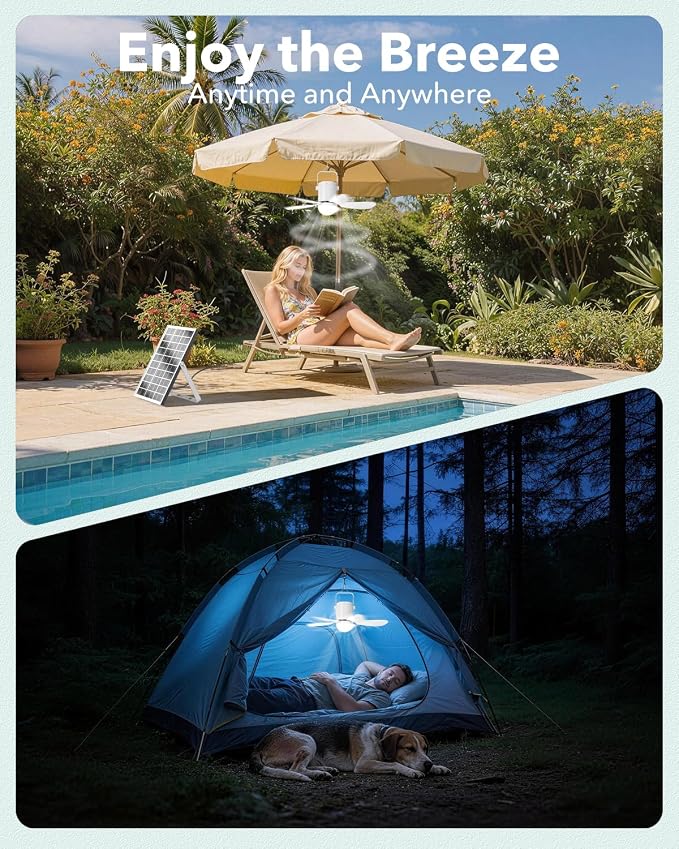 21” Solar Ceiling Fan Light, 35W Solar Powered Gazebo Fan with Remote Control, alternate product view 5