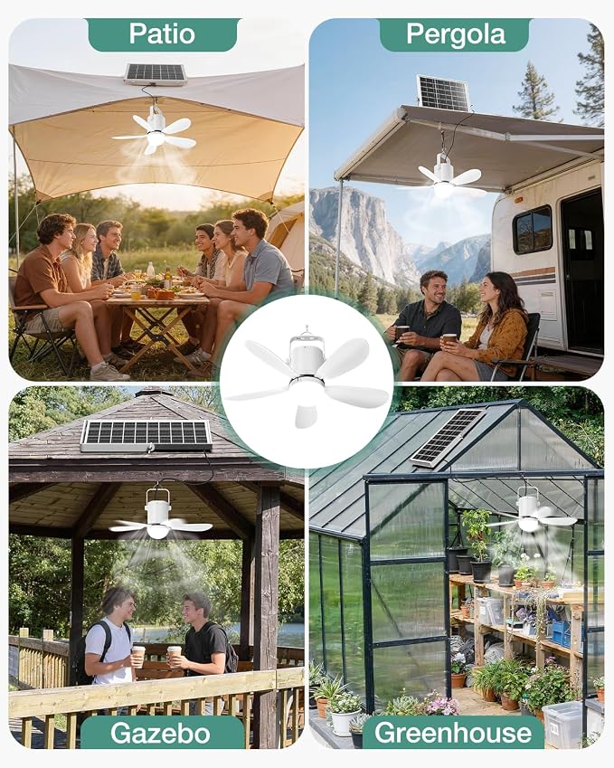21” Solar Ceiling Fan Light, 35W Solar Powered Gazebo Fan with Remote Control, alternate product view 7