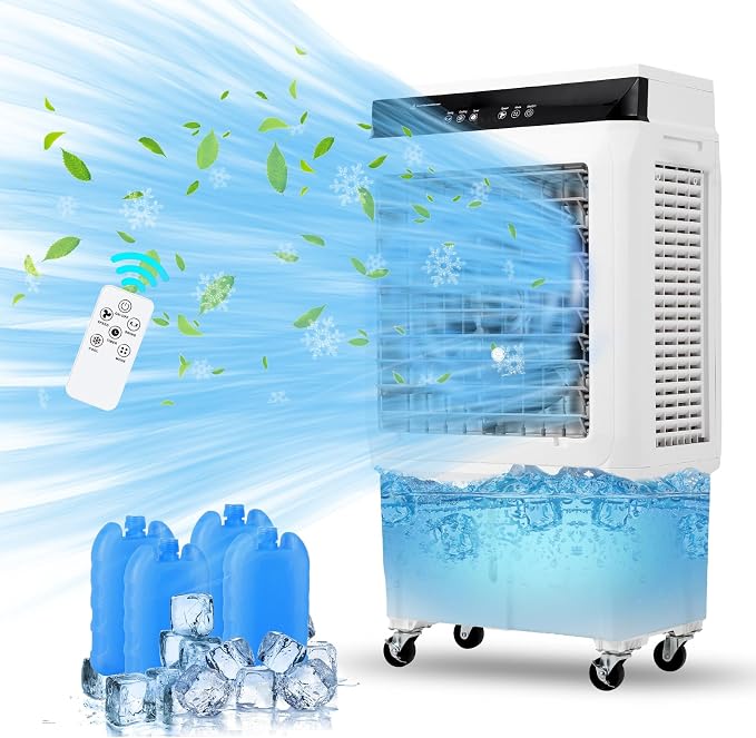 2100 CFM Evaporative Air Cooler, 8.4 Gallon Swamp Cooler with Remote Control, 3 Speeds, 12h Timer, 3-in-1 Swamp Cooler Air