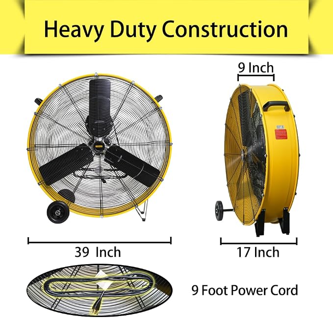 21000 CFM 36" Heavy Duty High Velocity Barrel Floor Drum Fan with DC Brushless Motor Stepless Speed Adjustment for Workshop