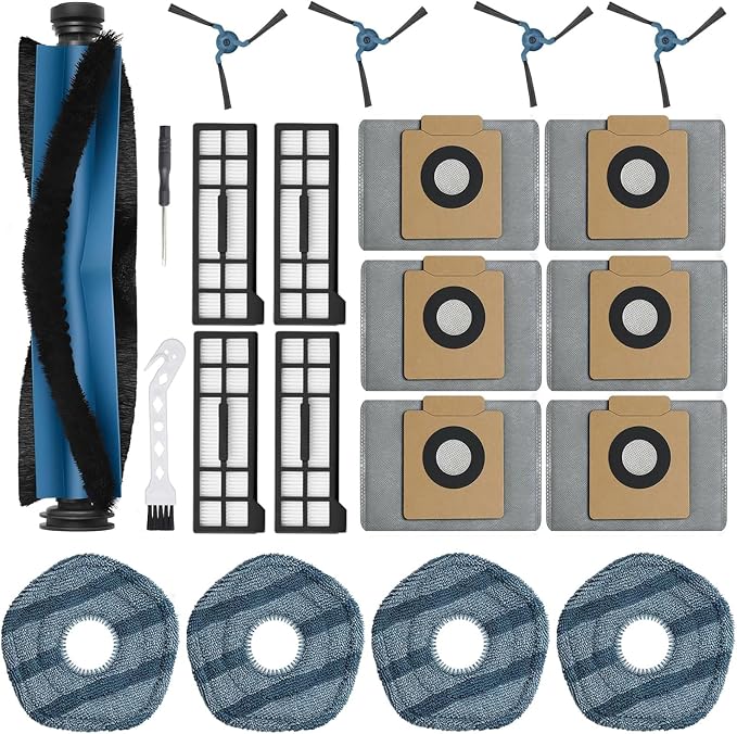 21Pcs X10 Pro Omni Replacement Parts Kit for X10 Pro Omni Robot Vacuum Accessories, 1 Main Roller Brush, 6 Dust Bags 4