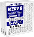 21x22x1 Air Filter (MERV 8) (3-Pack) Dust & Allergy Control AC Furnace Filters, MADE IN USA, HVAC, Pleated