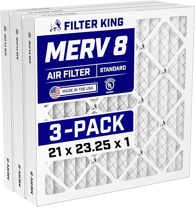 21x23.25x1 Air Filter (MERV 8) (3-Pack) Dust & Allergy Control AC Furnace Filters, MADE IN USA, HVAC, Pleated