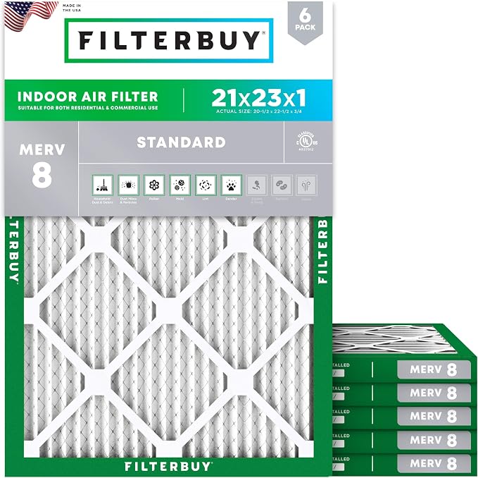 21x23x1 Air Filter MERV 8 Essential Dust & Allergy Defense (6-Pack), Electrostatic Pleated HVAC AC Furnace