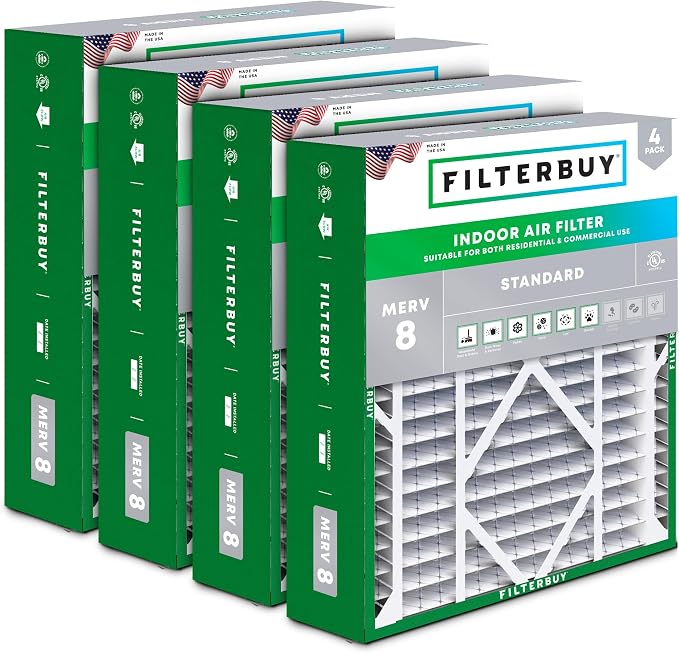 21x24.5x5 Air Filter MERV 8 Essential Dust & Allergy Defense (4-Pack), Electrostatic Pleated HVAC AC Furnace Filters for