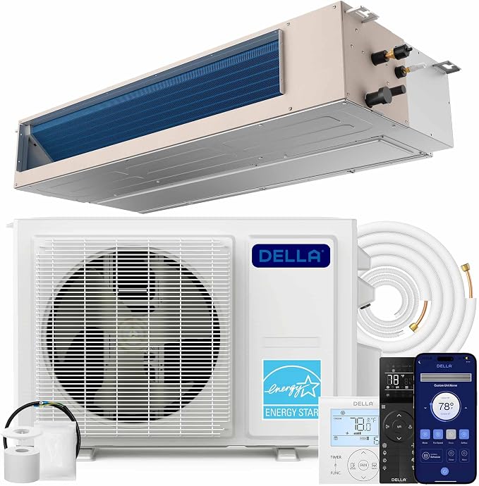 22,000 BTU Concealed Ducted Mini Split Air Conditioner, 19 SEER2, Energy Star, Pre-Charged, 230V Inverter Heat Pump System