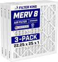 22.25x25x1 Air Filter (MERV 8) (3-Pack) Dust & Allergy Control AC Furnace Filters, MADE IN USA, HVAC, Pleated
