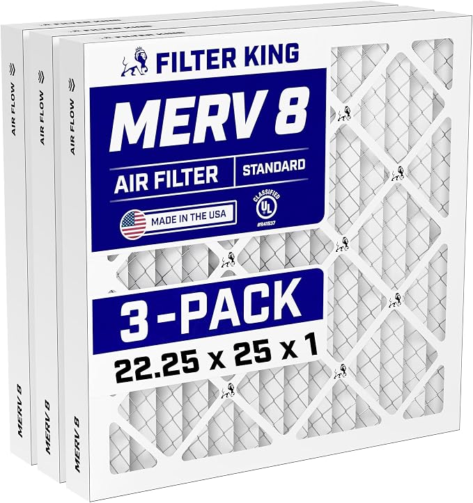 22.25x25x1 Air Filter (MERV 8) (3-Pack) Dust & Allergy Control AC Furnace Filters, MADE IN USA, HVAC, Pleated