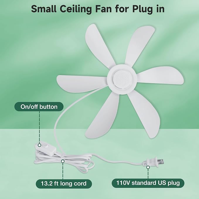 22.5" Plug in Ceiling Fan for Outdoor Gazebo Patio Canopy Tent, 13.2 Ft Long Cord with on/off Button, alternate product view