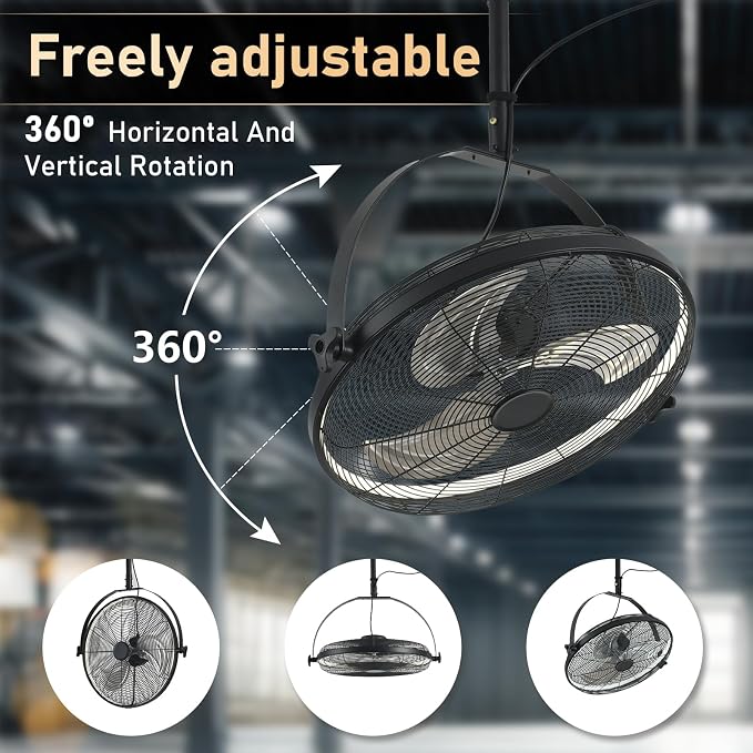 22.8" Outdoor Hanging Ceiling Fan with Light - 360 Rotatable Fixed Angle,Plug-in,3CCT Dimmable,6 Speeds,Timer &