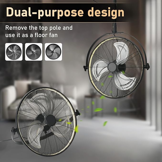 22.8" Outdoor Hanging Ceiling Fan with Light - 360 Rotatable Fixed Angle,Plug-in,3CCT Dimmable,6 Speeds,Timer &