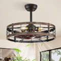22 Inch Caged Ceiling Fan with Light, Fandelier Farmhouse Ceiling Fan with Remote, Small Bladeless Fan Lights Ceiling