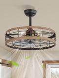 22 inch Caged Ceiling Fan with Light, Fandelier Industrial Ceiling Fan with Remote, Farmhouse Fan Lights Ceiling Fixtures for