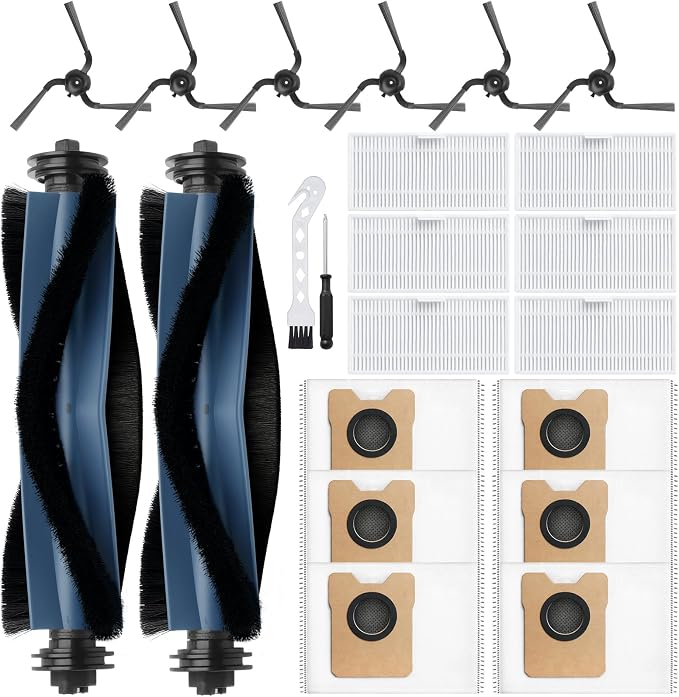 22 Pack Replacement Parts Compatible with for C10 Robot Vacuums Accessories kit, 2 Roller Brush, 6 HEPA Filters, 6 Side