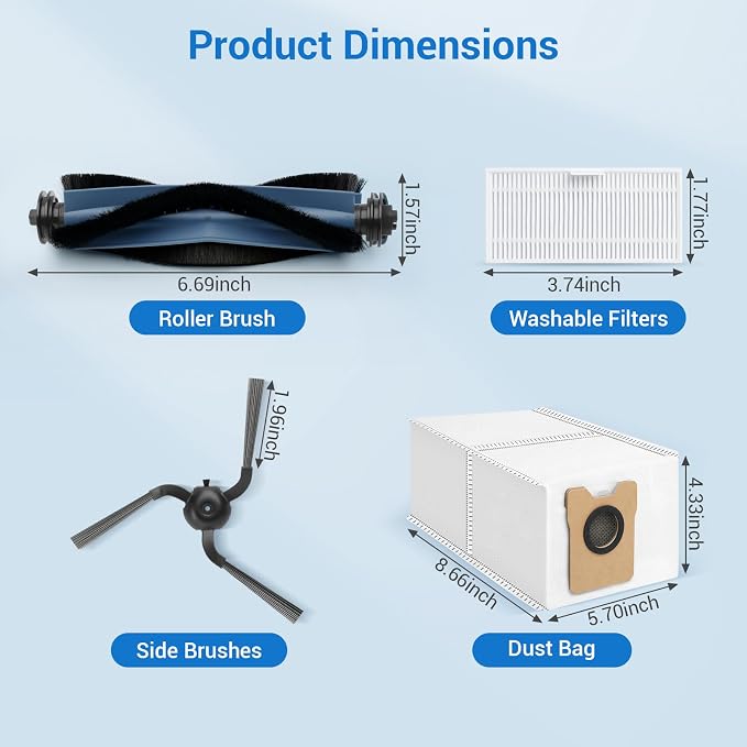 22 Pack Replacement Parts Compatible with for C10 Robot Vacuums Accessories kit, 2 Roller Brush, 6 HEPA Filters, 6 Side