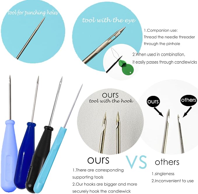 22 PCS Candle Wick Punching Tool Large-Eye Candle Needle Wick Sitting Tool with Hook & Eye Candle Making Kits to Insert Wick