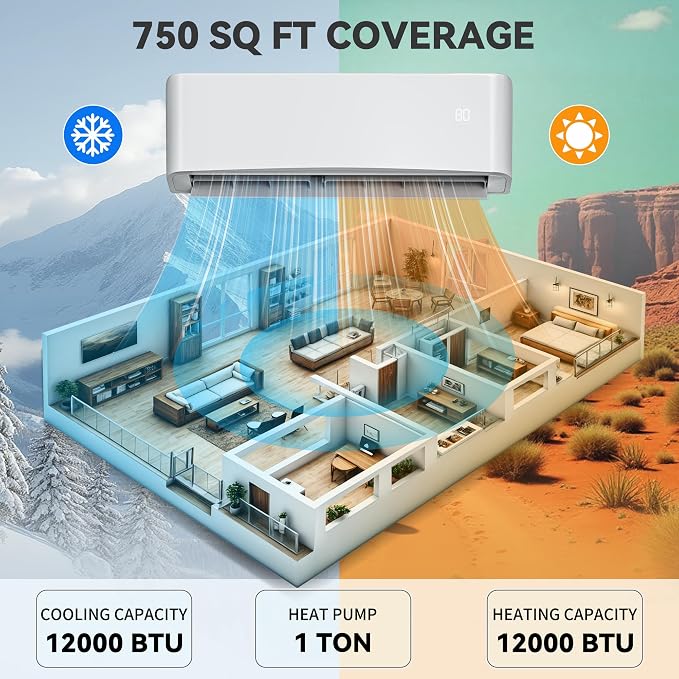 22 SEER2 12000 BTU Mini Split Air Conditioner Heat Pump System, WiFi Enabled 115V Inverter Ductless AC Cool Up, alternate