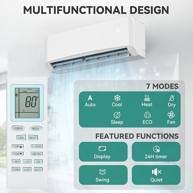 22 SEER2 12000 BTU Mini Split Air Conditioner Heat Pump System, WiFi Enabled 115V Inverter Ductless AC Cool Up, alternate
