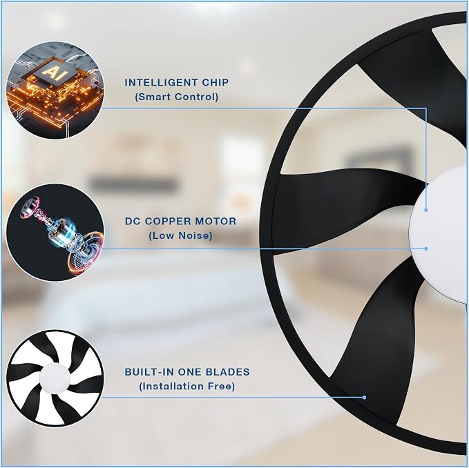 22” Smart Low Profile Ceiling Fans with Lights Remote,Quiet DC Motor,Bladeless Flush Mount Ceiling Fan Controlled by WiFi