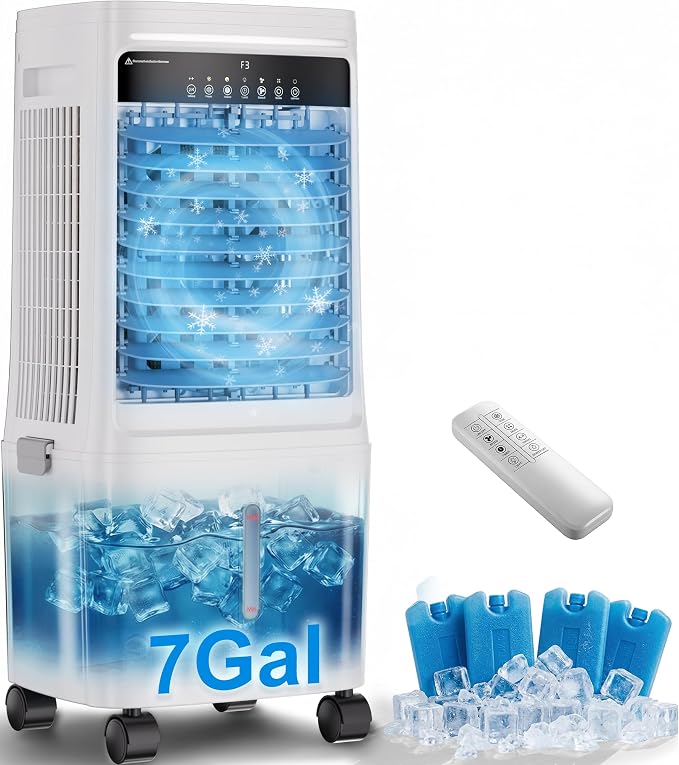 2200CFM Swamp Cooler Air Conditioner, Evaporative Air Cooler with 7 Gal Water Tank,4 Ice Packs,Windowless Portable Air Cooler