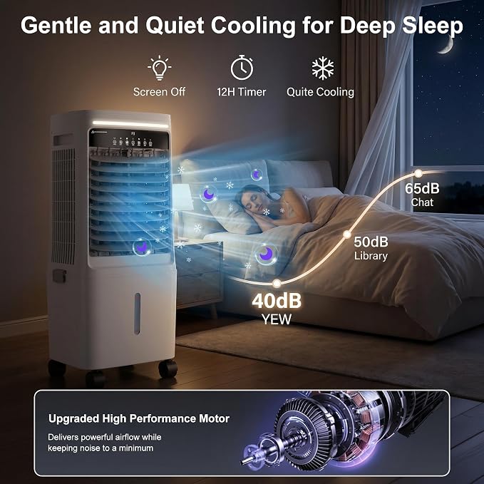 2200CFM Swamp Cooler Air Conditioner, Evaporative Air Cooler with 7 Gal Water Tank,4 Ice Packs,Windowless Portable Air Cooler