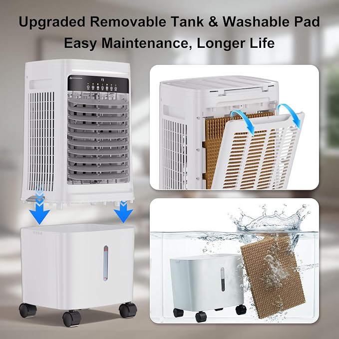 2200CFM Swamp Cooler Air Conditioner, Evaporative Air Cooler with 7 Gal Water Tank,4 Ice Packs,Windowless Portable Air Cooler