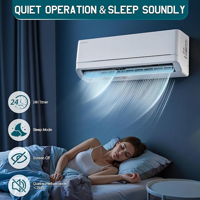 220V Mini Split Air Conditioner with Heat Pump,Wifi Enabled 18000BTU Ductless Split Ac with Self-Cleaning, SEER2 18, Ductless