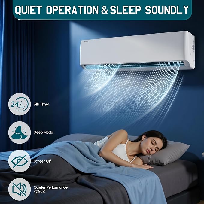 220V Mini Split Air Conditioner with Heat Pump,Wifi Enabled 36000BTU Ductless Split Ac with Self-Cleaning, SEER2 18, Ductless