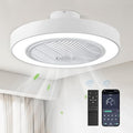 22in Enclosed Ceiling Fan with Light and Remote, White Modern Bladeless Ceiling Fan with Bright Light, Led Flush Mount