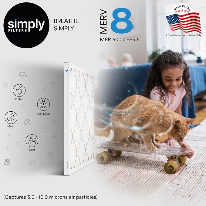 22x24x1 Air Filter, Merv 8, 4 Pack, For Home AC Furnace & HVAC (Actual Size: 21.75"x23.75"x0.75") DUST, Pet, & Allergy