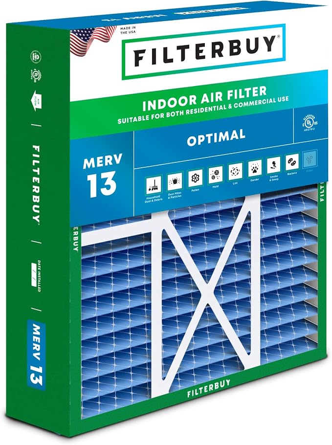 22x24x5 Air Filter MERV 13 Optimal Smoke & Allergy Defense (1-Pack), Electrostatic Pleated HVAC AC Furnace