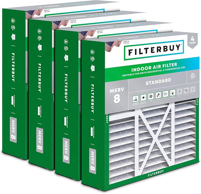 22x24x5 Air Filter MERV 8 Essential Dust & Allergy Defense (4-Pack), Electrostatic Pleated HVAC AC Furnace Filters for