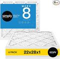 22x28x1 Air Filter, Merv 8, 6 Pack, For Home AC Furnace & HVAC (Actual Size: 21.75"x27.75"x0.75") DUST, Pet, & Allergy