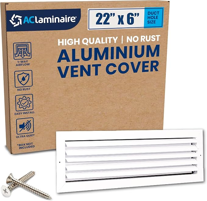 22x6 Inch (Duct Opening) Aluminum 1-Way Air Flow Vent – HVAC Vent Cover for Wall or Ceiling – Quiet HVAC Wall Register with